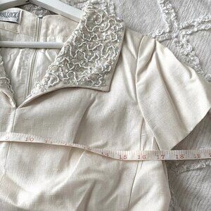 VTG Georgia Bullock Vintage Beaded Embellished Collar Linen Short Sleeve Dress 6